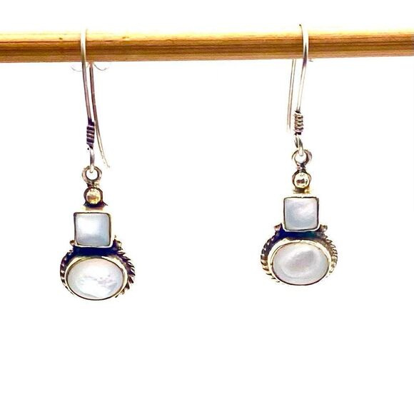 Frosted Dual Moonstone Nested Dangle Sterling Silver Earrings - Picture 1 of 5